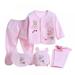 BULLPIANO Unisex Newborn Baby Layette Gift Set 5-Piece Cotton Top Pants Hat Bib Suit Outfit Clothes Sets for 0-3M