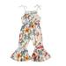 Musuos Baby Toddler Girls Jumpsuit Tie-up Suspender Sleeveless Elastic High Waist Floral Printed Long Flared Playsuits