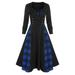 Women Gothic Gown Dresses Long Sleeves V-Neck Vintage Swing Dresses Splicing Party Cocktail Prom Midi Dress