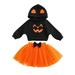 Fanvereka Halloween Baby Girls Outfits Smiling Face Print Long Sleeve Hooded Pullover Bowknot Skirt Set