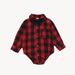 KIMI BEAR Infant Baby Boys Romper 18 Months Infant Boys Fall Winter Clothes 24 Months Baby Boys Bow Long Sleeve Checked Triangle Shirt Jumpsuits Red