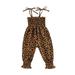 Musuos Toddler Girl Sling Jumpsuit Heart/Leopard Printed Pleated Tie-Up Simple Style Overalls Casual Sweet Romper