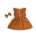 Kiapeise Toddler Girls Velvet Ruffle Sleeveless Dress+Bowknot Hairpin Set