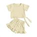 Kiapeise Newborn Baby Girls 2-piece Outfit Set Short Sleeve Lace-up Tops+Shorts Set for Kids Girls