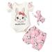 3PCS Newborn Baby Girl Romper Jumpsuit Bodysuit + Pants Shorts + Headband Outfit Set