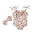 Kiapeise Baby Girls Printing Lace-Up Ruffles Suspender Romper + Headband