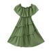 TAIAOJING Girls Dress Princess Kids Teen Floral Off Shoulder Dress Children Ruched Party Dresses Clothes Outfit