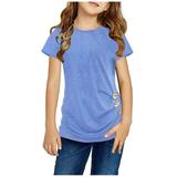 nsendm Kid T Shirts Tunic Front T-Shirt Kids Tee Tops Casual Short Blouse Button Girls Long Sleeve Shirt Girls Size 6 Blue 10-11 Years