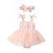 KIMI BEAR Newborn Baby Girls Dress 6 Months Newborn Girls Summer Dress 9 Months Newborn Girls Sweet Little Floral Print Mesh Sling Dress Pink