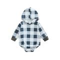 FOCUSNORM Kids Toddler Boys Girls Hooded Jumpsuit Long Sleeve Plaid Shirt Tops Outwear Fall Winter Clothes