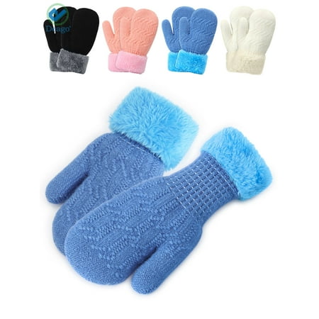 Deago Toddler Winter Mittens Gloves Baby Boys Girls Warm Gloves Infant Thicken Knit Mittens Kids (Blue)