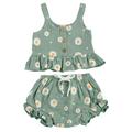 Canrulo 2PCS Toddler Kids Baby Girl Sleeveless Ruffled Hem Tank Tops Triangle Shorts Green 4-5 Years