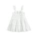 Toddler Baby Girls Summer Frill Dress Solid Color Lace Eyelet Square Neck Sleeveless Ruffle Tank Dress