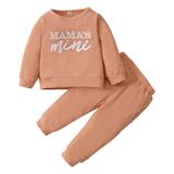 OLLUISNEO Infant Baby Boys Pants Outfits Letter Print Round Neck Long Sleeve Top Elastic Pants 2 PCS Set 12-18 Months Orange Yellow