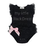 Newborn Infantil Baby Girls Bow Embroidered Little Black Dress Fashion Letter Romper Jumpsuit Tutu Dress Bodysuit