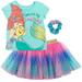 Disney Princess Ariel Toddler Girls T-Shirt Tulle Mesh Skirt and Scrunchie 3 Piece Outfit Set Toddler to Big Kid