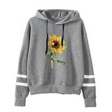 Womens Hooded Sweatshirt Sunflower Printing Casual Long Sleeve Color Block Pullover Hoodie Tops with Drawstring Trendy Comfy Outerwear Sweatshirt Top for Women & Teen Girls