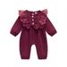 TAIAOJING Baby Romper Jumpsuit Solid Long Bow Sleeve Girls Girls Romper&Jumpsuit Onesie Outfit 0-6 Months