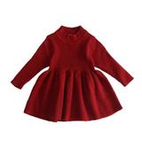 Caitzr Newborn Baby Girls Knit Dress Solid Color Round Neck Long Sleeves Knee-Length Ruffle Sweater Dress