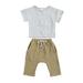 Gupgi Baby Summer Tracksuit Stripes ONeck Short Sleeves Tops Solid Color Casual Pants Suit