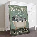 Winston Porter Schnauzer - Wash Your Paws Gallery Wrapped Canvas - Pet Illustration Decor, Black & Green Home Decor Canvas in White | Wayfair