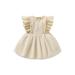 Seyurigaoka Baby Girls Summer A-Line Dress Round Neck Ruffle Trim Fly Sleeve Lace Patchwork Mesh Hem Princess Dress