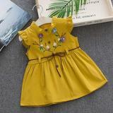 Sleeveless Ruffle Back Bow All Around Butterfly Print Dress Baby Girls Toddler Girls Yellow S 80