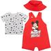 Disney Mickey Mouse Infant Baby Boys French Terry Short Overalls T-Shirt and Hat 3 Piece Outfit Set Newborn to Infant