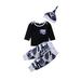 wybzd Baby New Year 3Pcs Clothes Set Baby Boys Blue Camo Shirt Tops Pants Hat Outfits Set Clothes Blue 0-6m