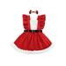 JYYYBF Summer Christmas Toddler Kids Girls Dress Ruffles Sleeveless Plush Trim Hem Dress Belt Xmas Clothes Red 2-3 Years