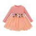 Newborn Baby Girl Fall Clothes Baby Girl Dress Long Sleeve Floral Dress Rib Dress Baby Girl Tulle Dress Party Dress Pink 3-6 Months