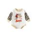 Canrulo Christmas Newborn Baby Girls Romper Leopard Long Sleeve Santa Claus Print Jumpsuit Xmas Clothes White 12-18 Months