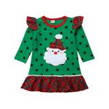 Aunavey Christmas Kids Baby Girls Santa Claus Ruffle Sleeve Black Dot Print Plaid Dresses