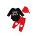Sunisery Valentine s Days Infant Baby Boys Clothes Sets 3Pcs Letter Heart Printed Long Sleeve Romper Tops Pants Hats Black Red 3-6 Months