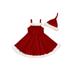 Seyurigaoka 2Pcs Kids Christmas Outfit Girls Fluffy Stitching Slip Dress + Hat