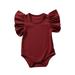 Mioliknya Baby Ribbed Romper Solid-Color O-Neck Fly Ruffle Sleeves Summer Jumpsuit Unisex