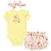 Disney Princess Belle Infant Baby Girls Bodysuit Shorts and Headband 3 Piece Outfit Set Newborn to Infant