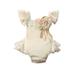 Eyicmarn Elegant Baby Girl Romper Sleeveless Square Neck Lace Hem Solid Color Flower Stitch Playsuit with Lace Skirt