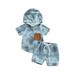 Xingqing Summer Toddler Baby Boys Clothes Sets Tie Dye Print Short Sleeve Hooded Pocket +Drawstring Shorts Blue 12-18 Months