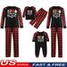 Mathing Christmas Parent-Child Nightwear Set Red Long Sleeve Plaid Printed Pattern Tops and Pants Xmas PJs
