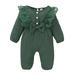 Kucnuzki Infant Girl Clothes 18 Months Infant Girl Fall-Winter Bodysuit 24 Months Infant Girl Long Sleeve Solid Color Ruffled Lace Layer Bowknot Casual Bodysuit Green