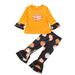 Sunisery Kids Baby Girls Halloween Clothes Set Pumpkin Print Long Sleeve Tops Elastic Waist Flared Pants Orange Pumpkin 2-3 Years