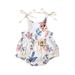 Nokiwiqis Baby Girlâ€™s Flower Print Round Neck Bow Lace-Up Suspender Romper