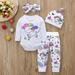 Maxcozy Newborn Baby Girl Unicorn Pegasus Romper Pants Headband Hat Clothes Outfit Set 0-18 Months