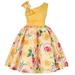 Zpanxa Baby Girls One Shoulder Dress Toddler Girls Princess Dress Little Girls Party Wedding Formal Dress Rose Print Kids Pageant Flower Girl Sleeveless Dress Yellow (7-8 Years)