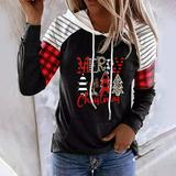 jsaierl Hooded Sweatshirts for Women Cartoon Printed Christmas Drawstring Pullover Long Sleeve Casual Tops for Women Comfy Loose Hooded Sweatshirt for Date Night