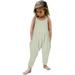 nsendm Girls Cotton Romper Toddler Girls Baby Kids Solid Jumpsuit Strap Romper Summer Gender Neutral Baby Clothes Green 4 Years