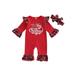 Baby Girls Halloween Jumpsuit Set Plaid Snow Letters Romper + Headband