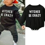 Infant Toddler Baby Boy Halloween Outfit Witches Be Crazy Sweatshirt Oversized Onesie Bubble Romper Sweater Clothes