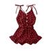 Canrulo Toddler Kids Baby Girls Chiffon Strap Heart Sleeveless Ruffle Halter Jumpsuit Summer Outfits Wine Red 4-5 Years